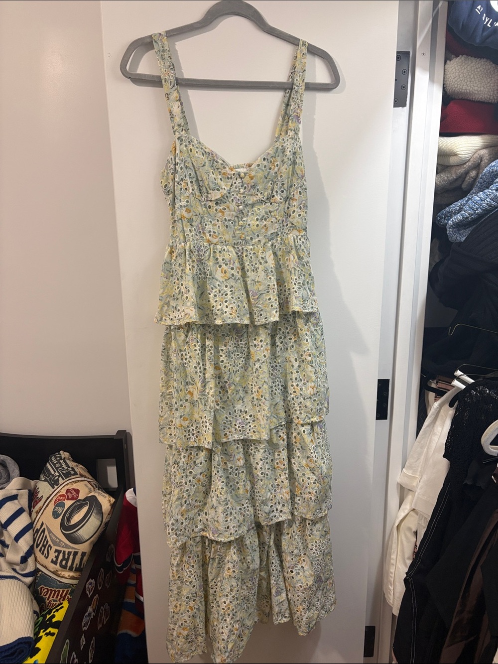 Astr Tiered Floral Maxi Dress in Yellow and Green